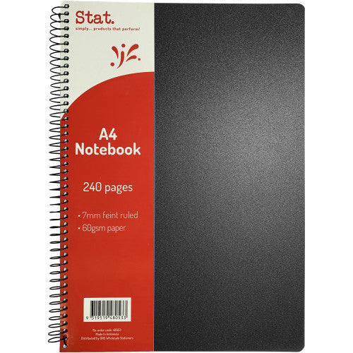 A4 Notebook 240 Pages 60gsm 7mm Ruled Black PP Cover Pack of 5
