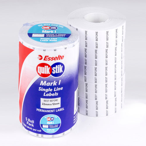 QuikStik Pricing Gun Labels Mark I Permanent Best Before Pack of 5 Rolls