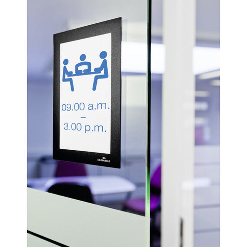 Duraframe A6 Sign Holder Adhesive Back Black Pack 2