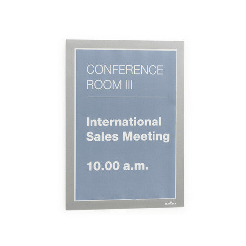 Duraframe A4 Sign Holder Adhesive Back Silver Pack 2