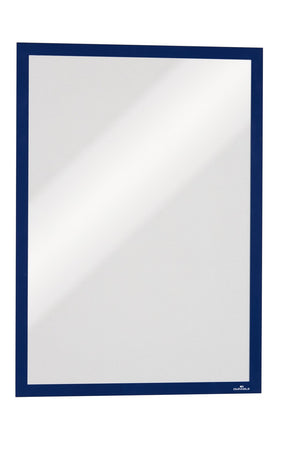 Durable Duraframe A3 sign holder in navy, shown empty with a clear front on a white background