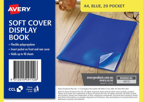 Avery Display Book Soft Cover A4 20 Pocket Blue