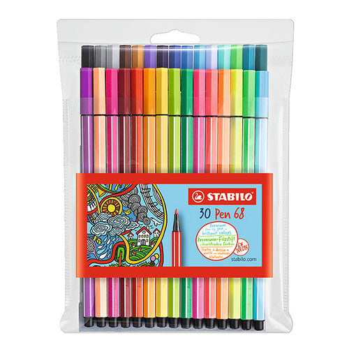 Stabilo Pen 68 Premium Colouring Fibre Tip Pen 1.0mm Assorted Wallet of 30