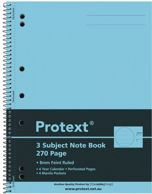 Protext 3 Subject Notebook 295 x 223mm PP 270 Page Ruled Assorted Pack of 5