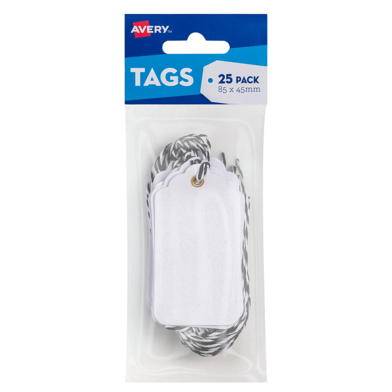Avery White Scallop Tags with String 85 x 45mm Pack 25