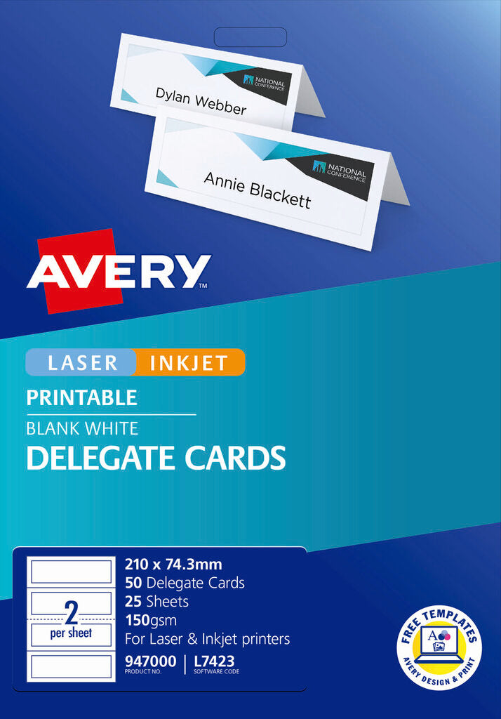 Avery Delegate Cards Laser Embossed 2/Sht 210 x 74.25mm 150gsm Pack 25 2UP – view 2