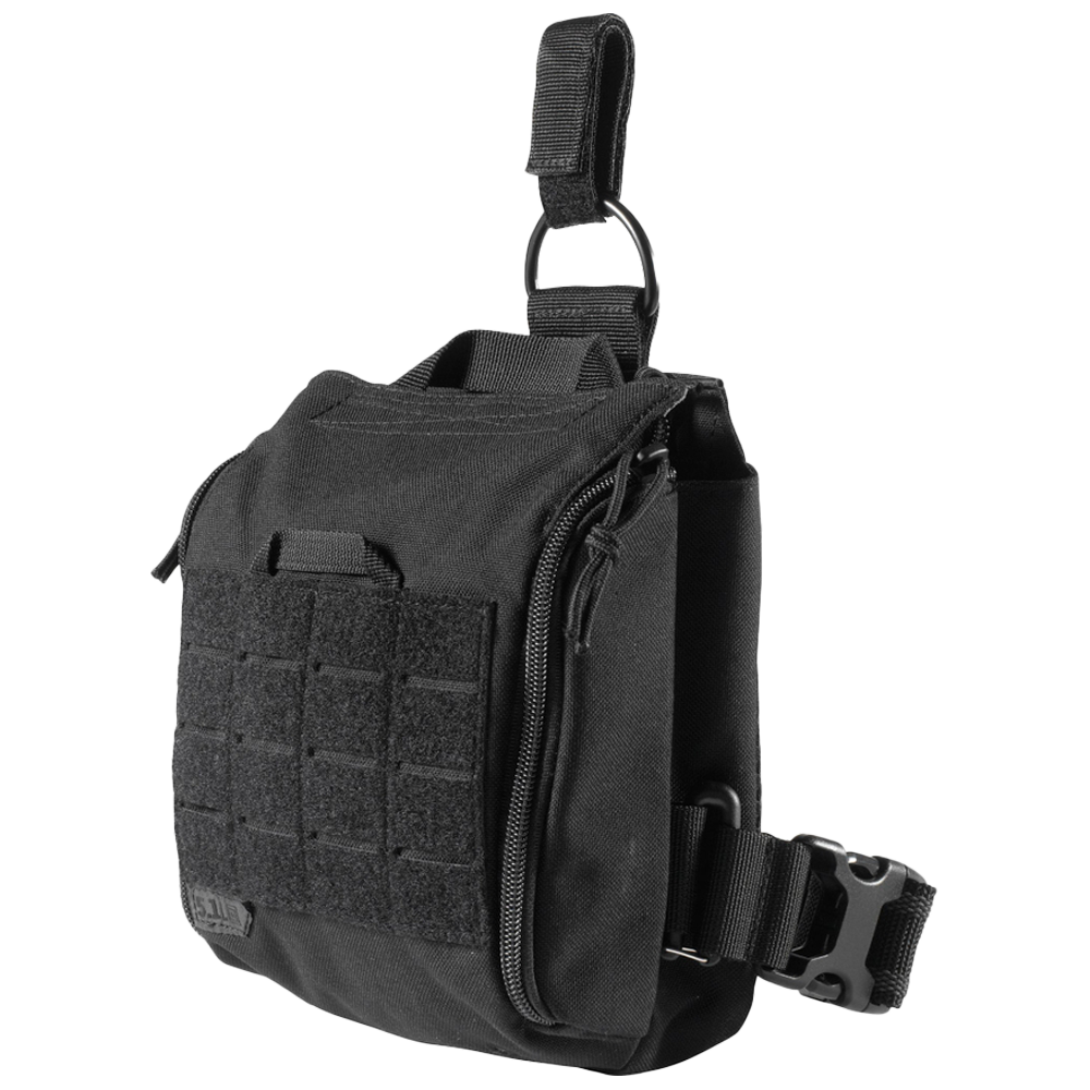 5.11 UCR Thigh Rig Black showing MOLLE-compatible tactical thigh rig for IFAK and medical pouch leg carry by law enforcement and tactical responders
