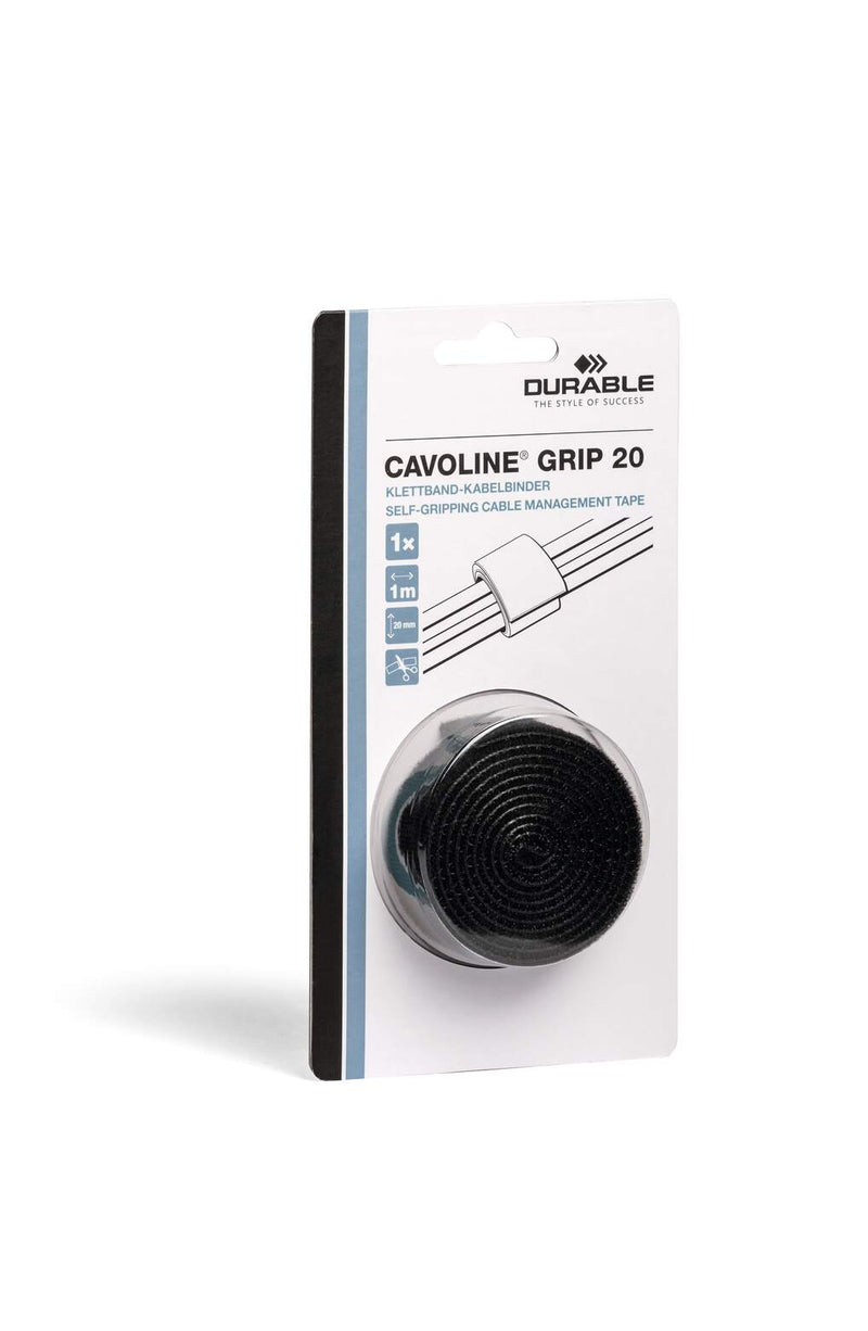 Durable CAVOLINE GRIP 20 retail pack marked 1x and 1 m with a black hook and loop tape roll
