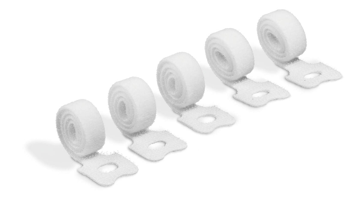 Five rolled white Durable CAVOLINE GRIP TIE hook and loop ties
