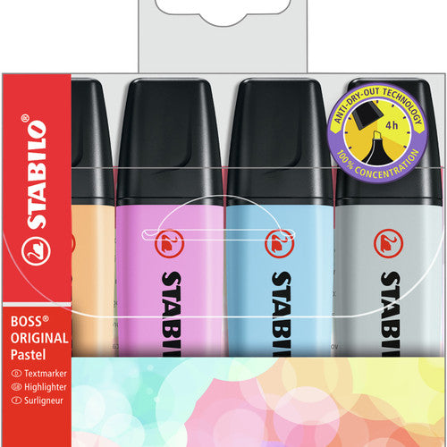 Stabilo Boss Original Highlighter Wallet of 4 Pastel Set 1 Colours