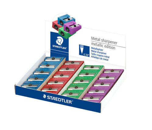 Staedtler Single Hole Metal Sharpeners 4 Assorted Metallic Colours Box of 20 510 10 PR2