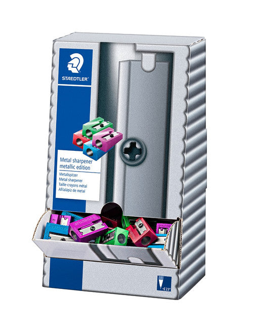 Staedtler Single Hole Metal Sharpener 4 Assorted Metallic Colours Display Box of 100 51010PR2CA