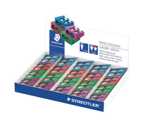 Staedtler Double Hole Metal Sharpener in 4 Assorted Metallic Colours Box of 20 510 20 PR2