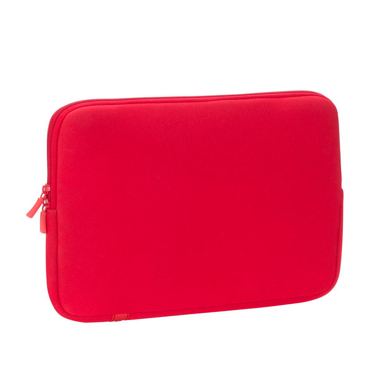 Rivacase 5123 Antishock Laptop Sleeve 14 Red - angled view showing slim profile and zip detail