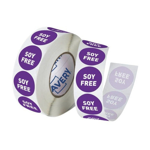 Avery Food Safety 'Soy Free' Allergy Label 24mm 1000 Roll