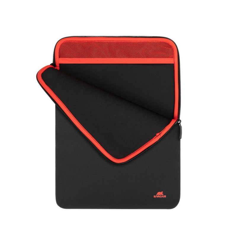 Rivacase 5224 MacBook Air 15 Antishock Neoprene Sleeve Black - open showing internal elastic strap and polyester lining