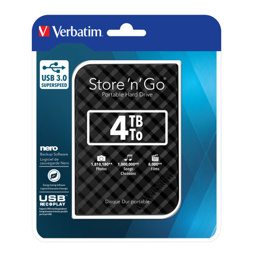 Verbatim Store n Go Grid Design Hard Drive Black 4TB
