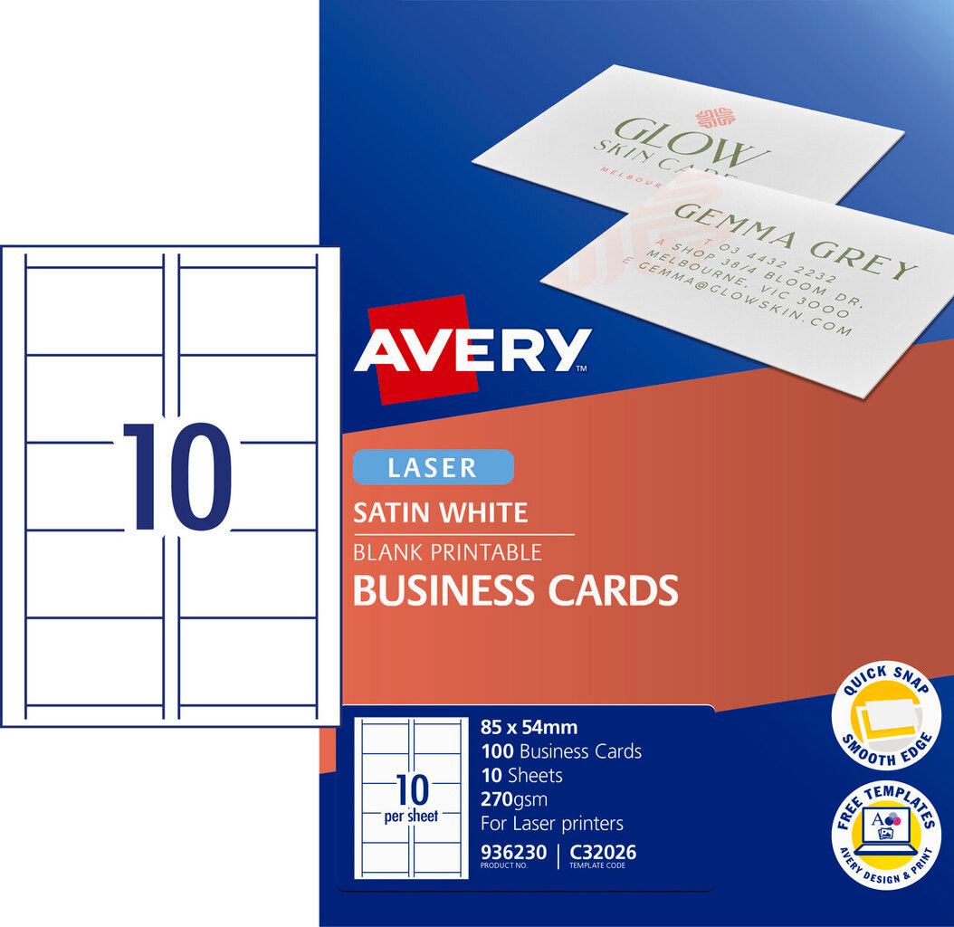 Avery White Quick and Clean Double Sided Colour Laser Business Card Satin 270gsm 10UP