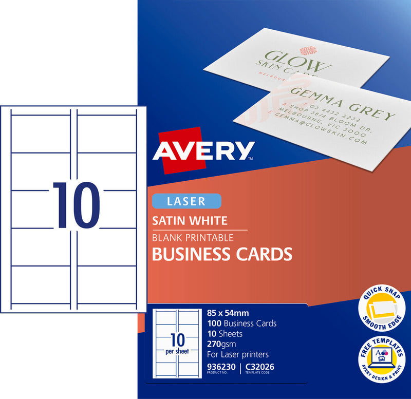 Avery White Quick and Clean Double Sided Colour Laser Business Card Satin 270gsm 10UP