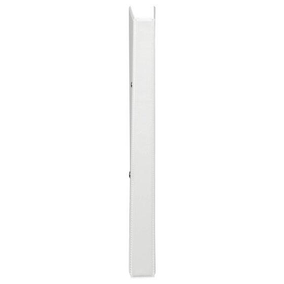 Side view of the closed white Marbig Clearview insert binder, showing the narrow 19mm spine and the clear overlay lip running down its length.