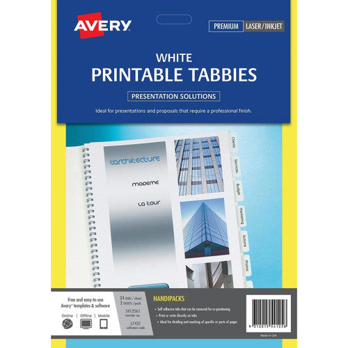 Avery Printable Tabbies Software Code L7431 White Pack 48