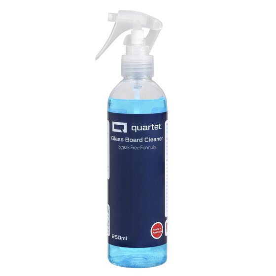 Quartet Glass Board Cleaner QTGC250ML1 in the current navy label design, a 250ml trigger spray bottle reading Streak Free Formula with a red Made in Australia badge on the label