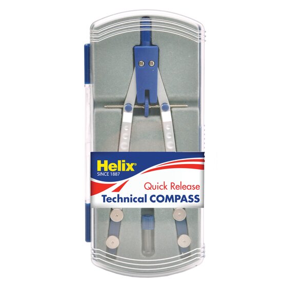 Helix Quick Release Technical Compass in a clear hard case with grey insert and blue fittings