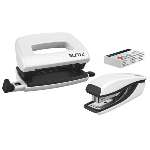 Leitz NeXXt WOW Mini Stapler and Punch Set White