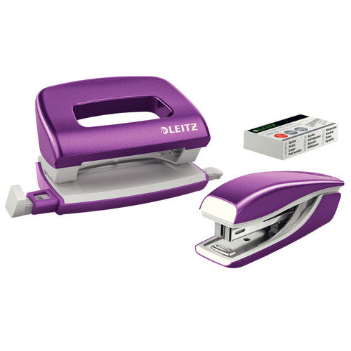Leitz NeXXt WOW Mini Stapler and Punch Set Purple