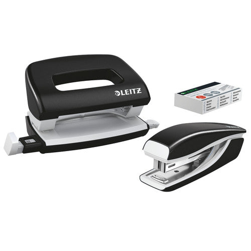 Leitz NeXXt WOW Mini Stapler and Punch Set Black