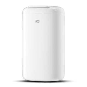 White cylindrical Tork bin shown upright and closed against a plain background