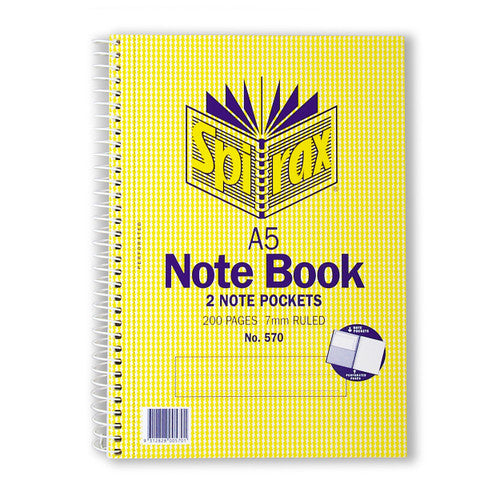 Spirax Spiral Notebook A5 Side Opening with Pocket 200 Pages