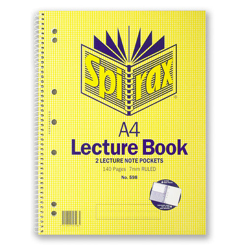 Spirax Spiral Lecture Book A4 Side Opening with Pocket 140 Pages