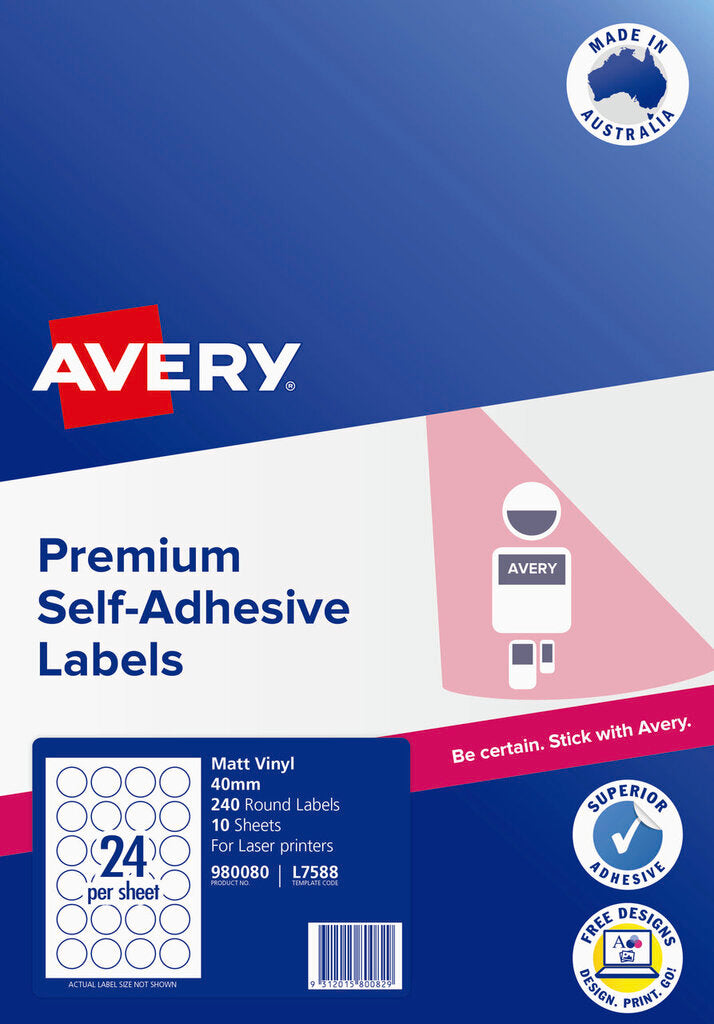 Avery Durable Round Labels L7588 10 Pack 40mm Diameter 24UP – view 2