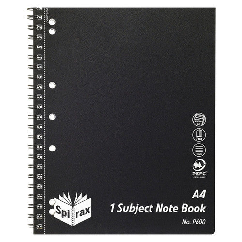 Spirax Polypropylene 1 Subject Notebook A4 Side Open 200 Pages Black