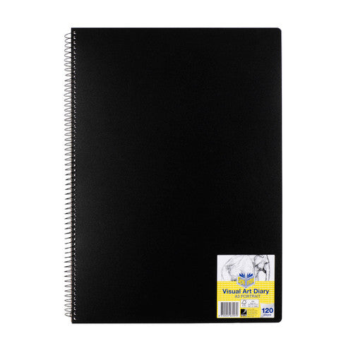 Spirax P703 Polypropylene Visual Art Diary A3 Side Opening 120 Page Black Pack of 5