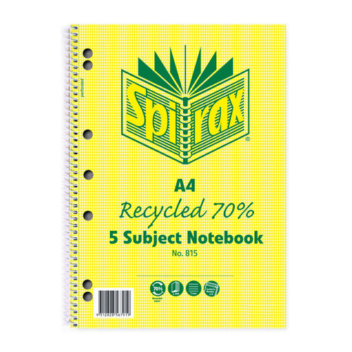 Spirax Recycled 5 Subject Notebook A4 250 Pages