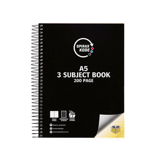 Spirax Kode Spiral 3 Subject Notebook A5 200 Page Box of 5