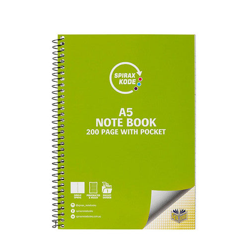 Spirax Kode A5 Spiral Notebook With Pocket 200 Page Assorted Box of 5