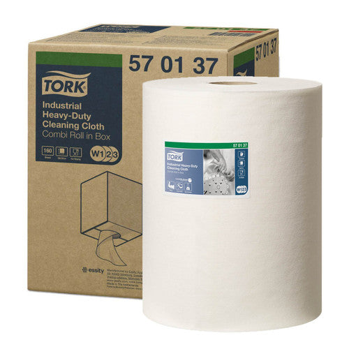 Tork Industrial Heavy Duty Cleaning Cloth 1 Ply W1 W2 W3 White Roll of 160 Sheets