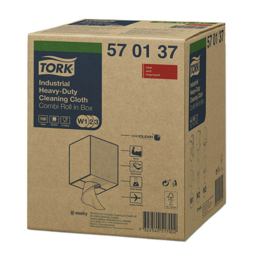 Tork Industrial Heavy Duty Cleaning Cloth 1 Ply W1 W2 W3 White Roll of 160 Sheets