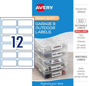 Avery Garage and Outdoor Labels Rectangle 19x44.5mm White 5 Pack 12UP
