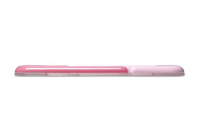 Pink and white rectangular object on a white background