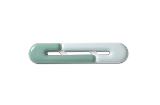 Two-tone green and white object on a white background