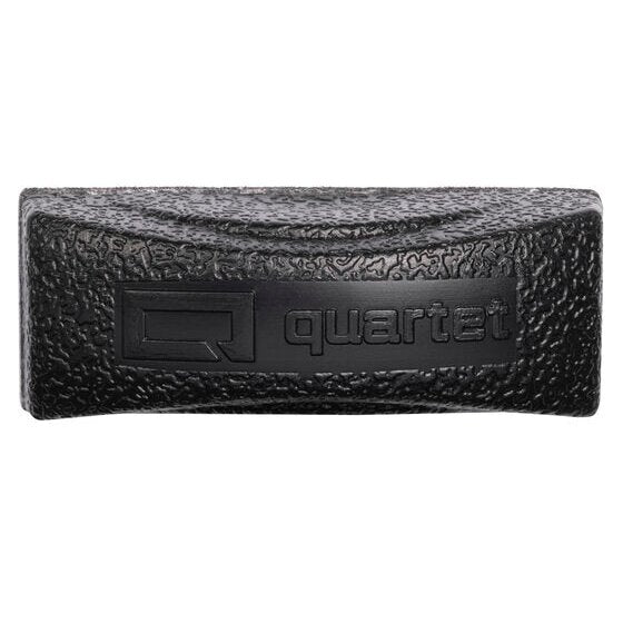Quartet QTMINIERASER mini magnetic eraser seen from above, a black eraser with a textured top and a raised Quartet logo. 1 eraser is shown, not the pack of 12