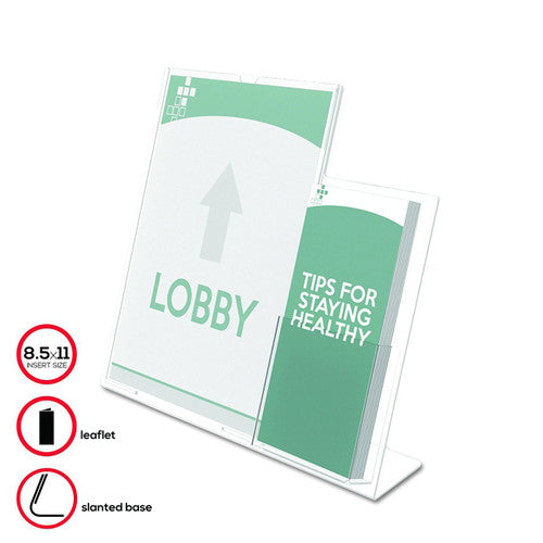 Deflecto Slanted Sign Holder with DL Pocket On Side A4 Portrait