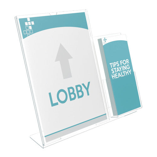 Deflecto Slanted Sign Holder with DL Pocket On Side A4 Portrait