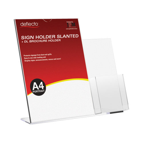 Deflecto Slanted Sign Holder with DL Pocket On Side A4 Portrait