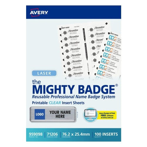 Avery Mighty Badge Clear Printable Insert Sheets Box Of 100