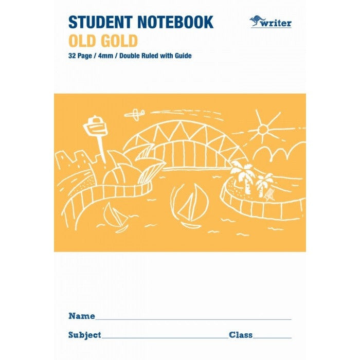 Writer Student Notebook 32 Page Double Ruled Guide 4mm Old Gold Pack 20